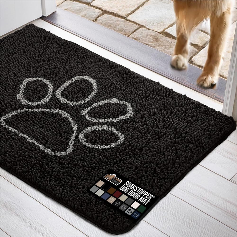 GORILLA GRIP Dog Doormat, Absorbent Doormats for Muddy Dogs Paws, Machine Washable Soakstopper Rugs, Cleaner Floors, US Designed Pet Bed Door Mat, Indoor Entrance Pets Rug, Mats 24x17 Black White