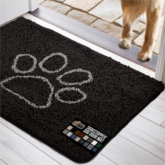 GORILLA GRIP Dog Doormat, Absorbent Doormats for Muddy Dogs Paws, 30x20 Machine Washable Soakstopper Rugs, Cleaner Floors, US Designed Pet Bed Door Mat, Indoor Entrance Pets Rug, Black White