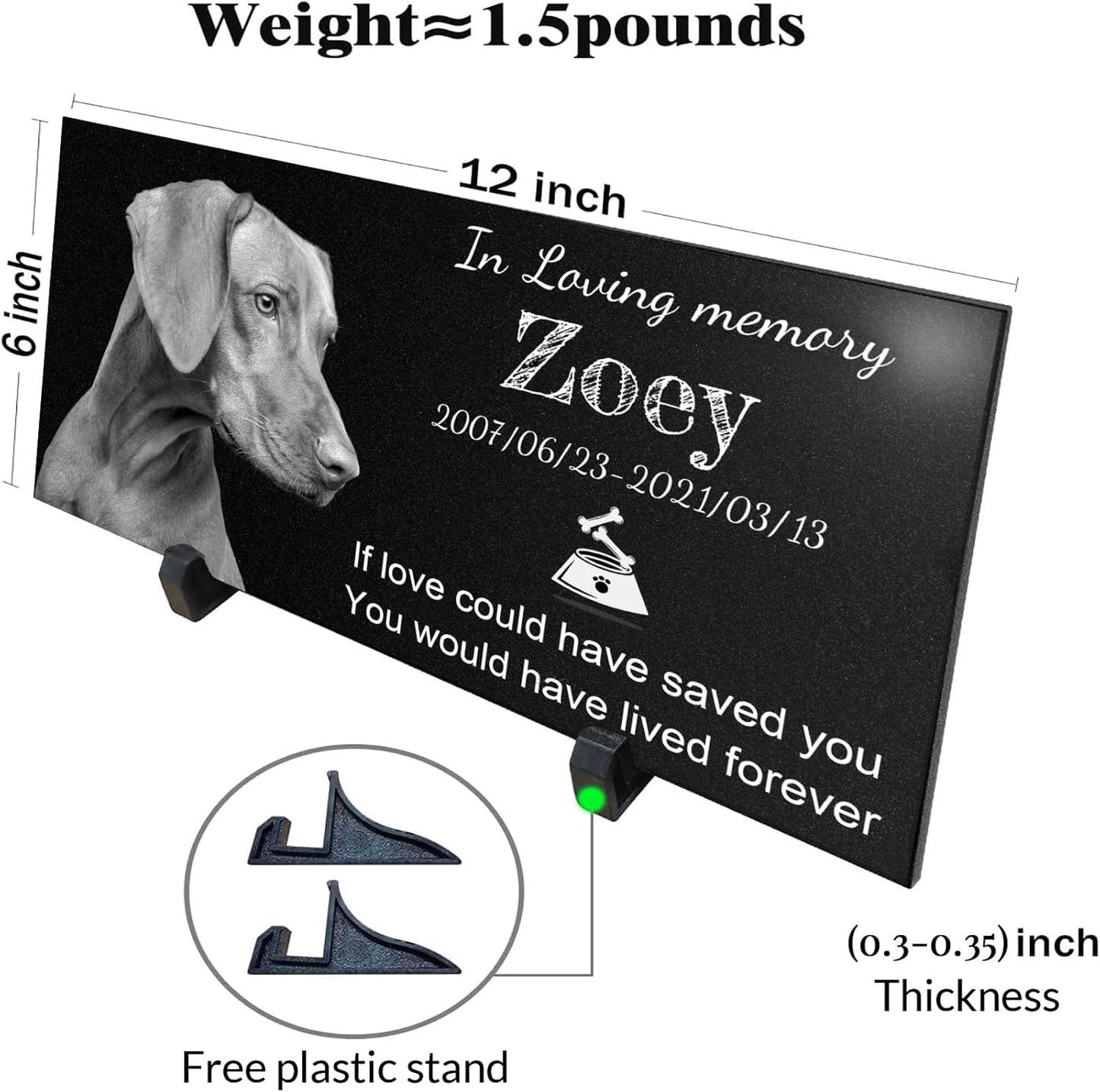 Memorial Stones Personalized,Headstone for Pet Dog, Cat,Animal Outdoor Mini Memorial plaque,Black Granite Memorial Garden Stone Gravestone Markers, Dog Headstone Sympathy Gifts