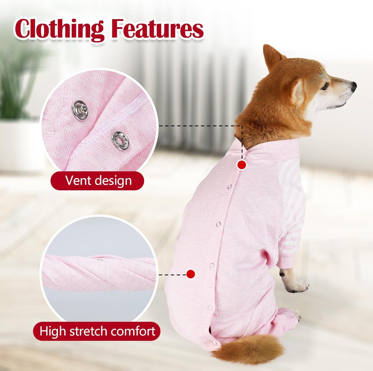 Dog Recovery Suit, Abdominal Wound After Surgery Wear, Anti Licking Bodysuit with Snaps, E-Collar & Cone Alternatives, Long Sleeve Dog Spay Surgical Pajamas Prevent Shedding(2XL, Pink)