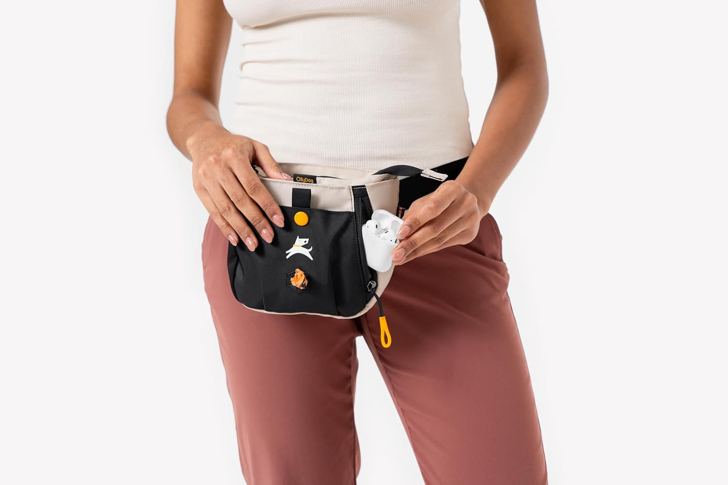 OllyDog Backcountry Day Bag | Hands-Free Dog Training Treat Pouch | Fanny/Hip Pack with Zipper Closure & Built-in Poop Bag Dispenser | Removable Waist Clip (Con Leche)