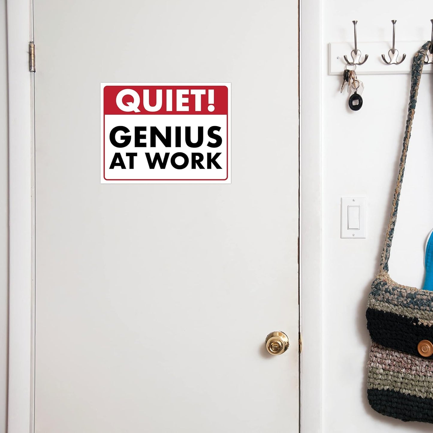 Quiet! Genius At Work - Humorous Laminated Sign - 8.5" x 11" - Funny Garage Sign, Office Wall Decor, Mechanic Gift, Street Sign for Bedroom - ENVISIONED Signage