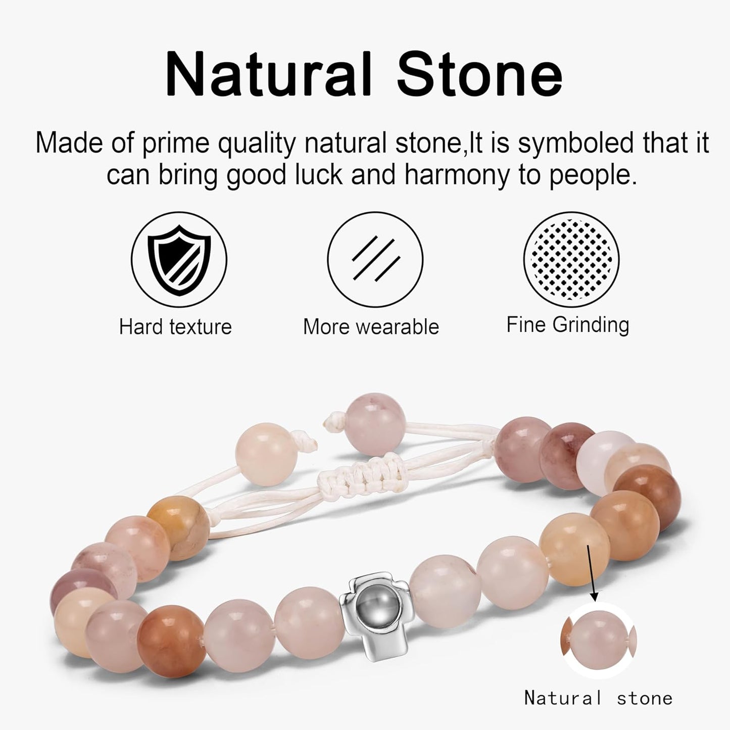 EMIRISTIC Custom Photo Bracelet - Personalized Picture Natural Stone Cuban Chain Bracelet - Any Special Day Gifts