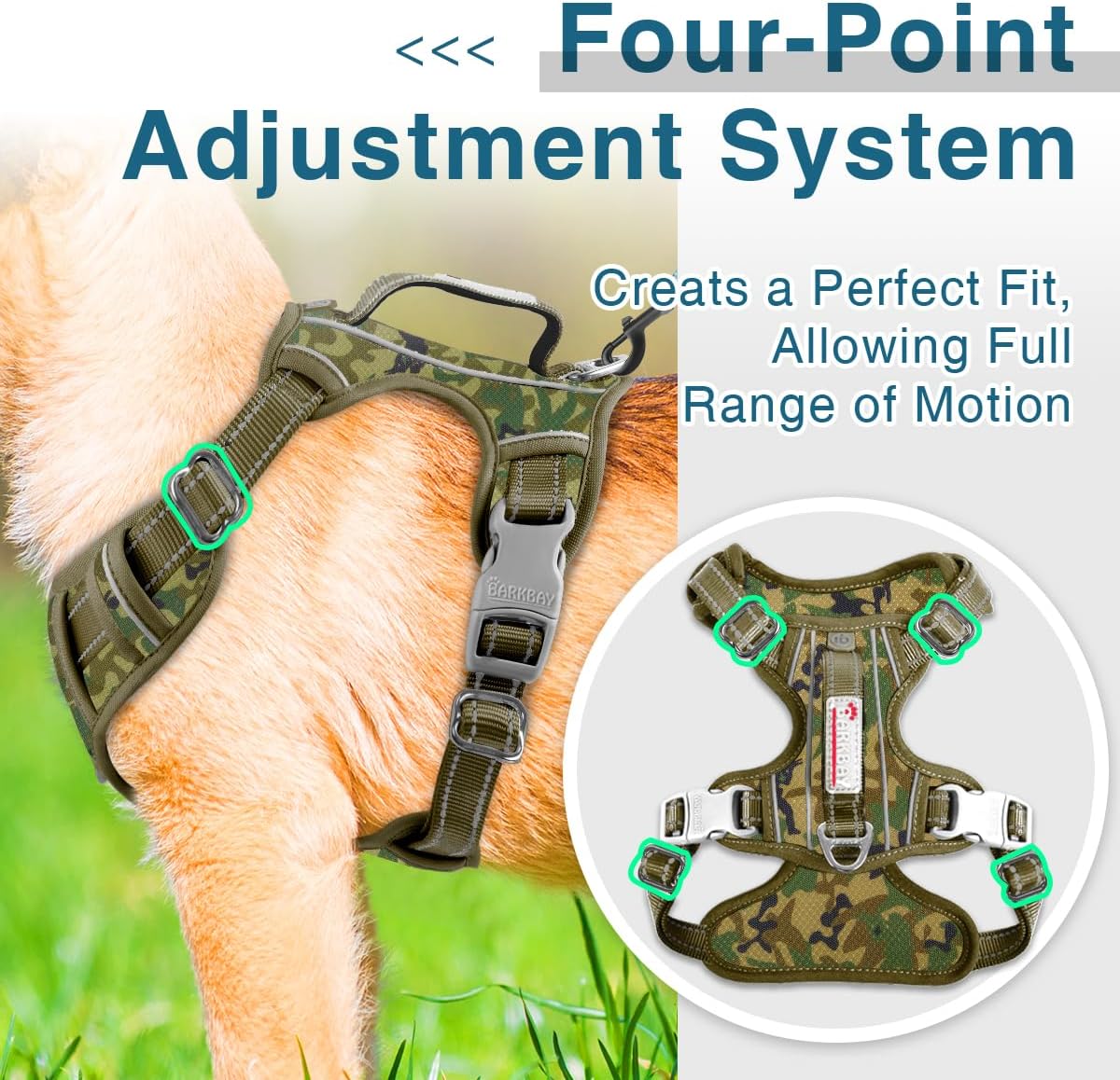 BARKBAY Dog Harness No Pull with ID Tag Pocket - Heavy Duty, Reflective, Easy Control for Large Dogs(Camo,XS)