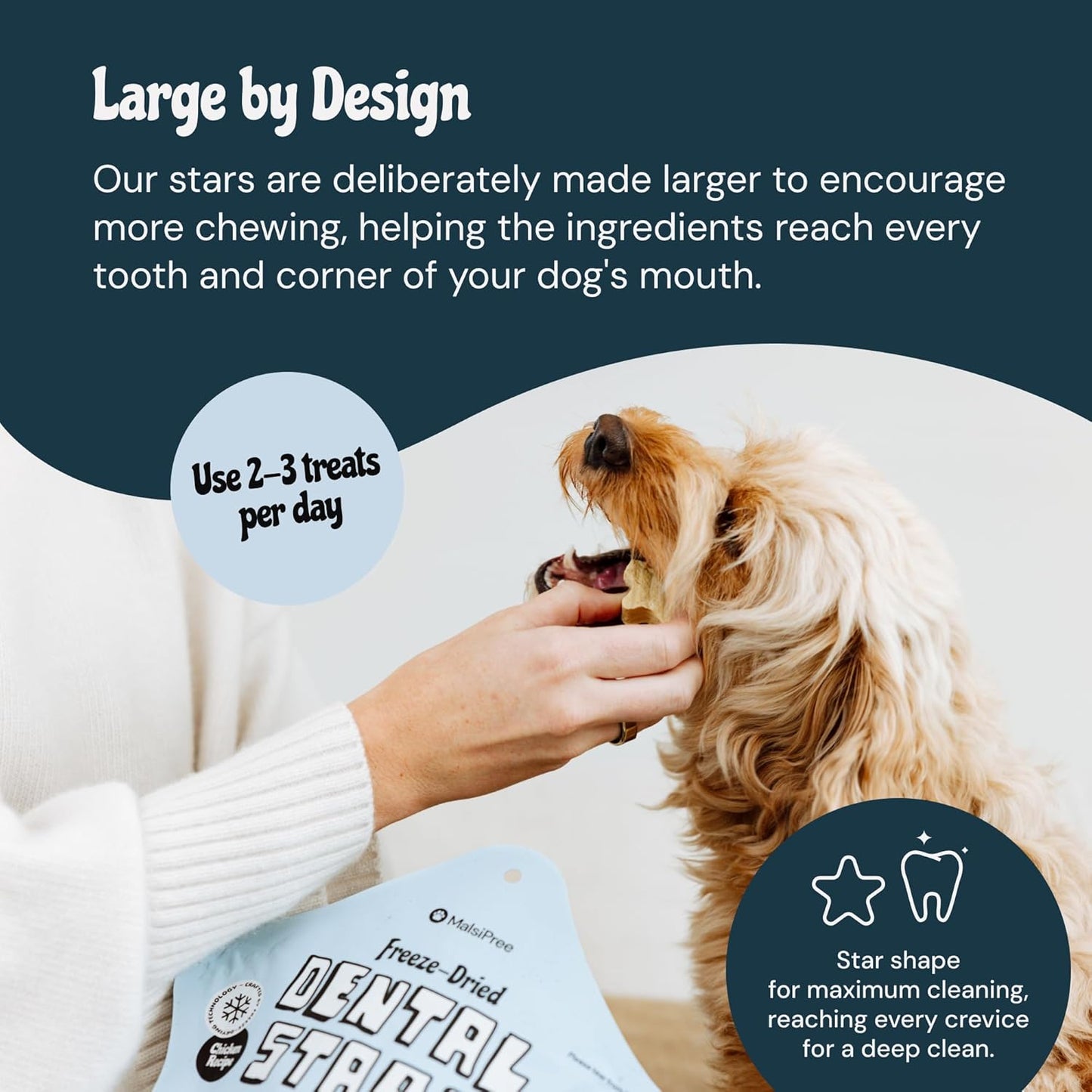 MalsiPree Freeze Dried Dental Chews for Dogs - Clean, Brighten, Freshen Breath & Minimize Tartar - Dog Teeth Cleaning Chews - Anti-Choke - Natural Lysozyme (Chicken Base, 18 pc)