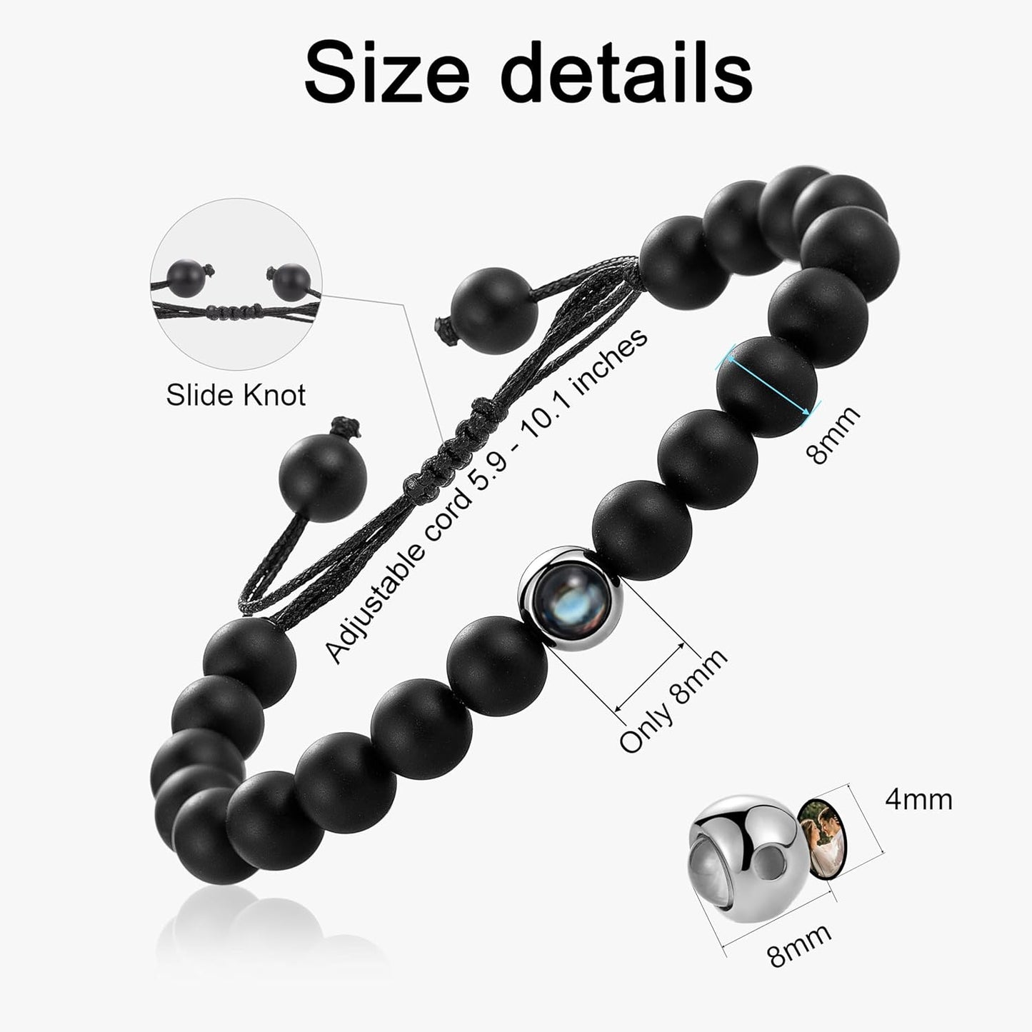 EMIRISTIC Custom Photo Bracelet - Personalized Picture Natural Stone Cuban Chain Bracelet - Any Special Day Gifts