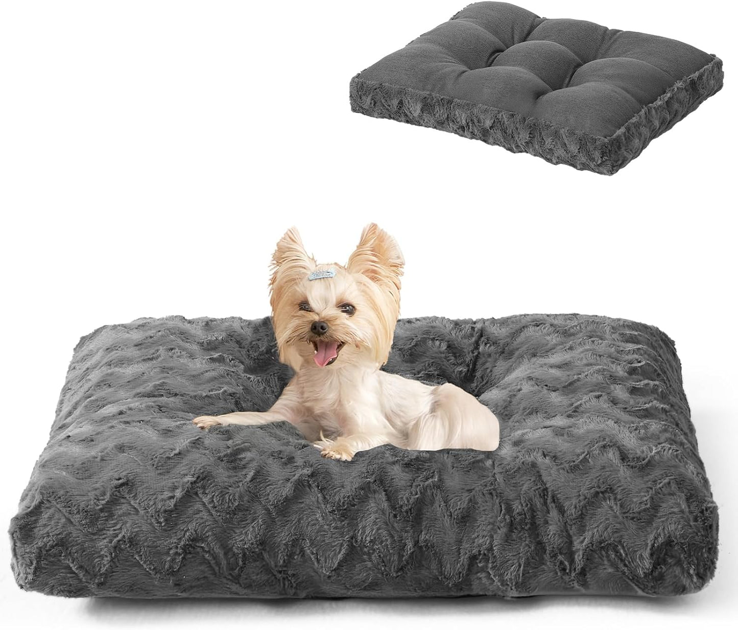 EHEYCIGA Reversible Dog Crate Bed Washable, Comfort Fluffy Plush Dog Kennel Pad for Small Doggie and Cats, Deluxe Machine Washable Pet Sleeping Mats, 23" x 18"x 3", Charcoal