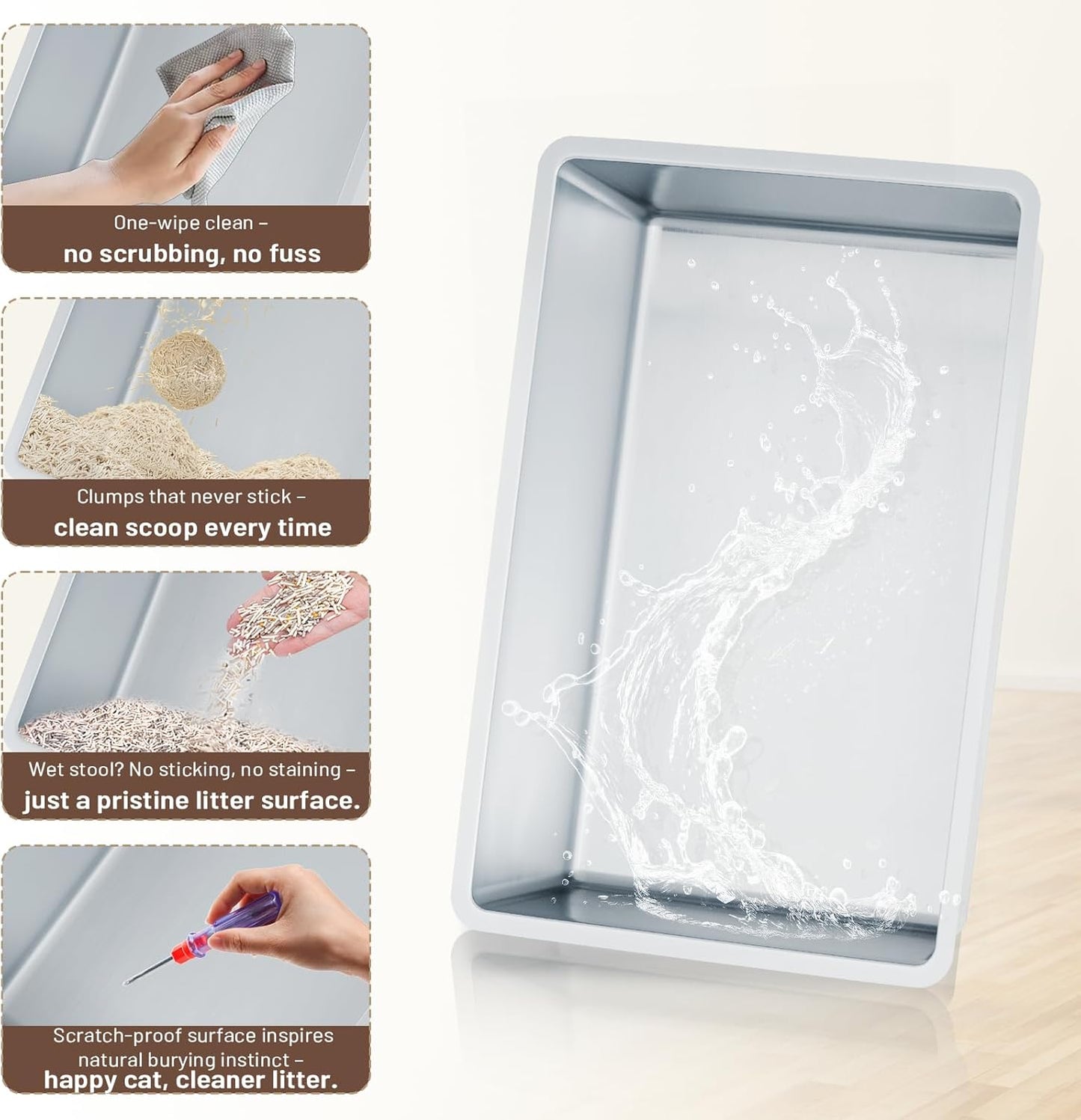 Extra Large Enclosed Stainless Steel Cat Litter Box Enclosure with Lid, Front Dual-Door and Top Exit Metal Cat Litter Pan Box for Big Cats, with Poop Scoop,Box Step, Waste Bin & Trash Bags, Black