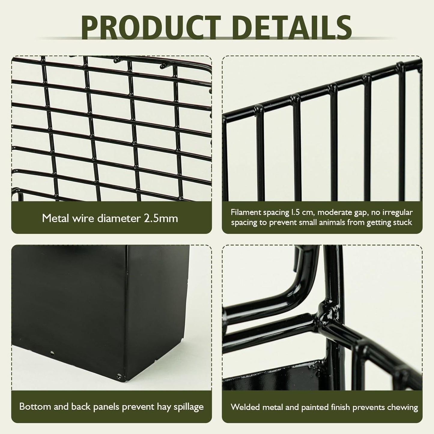 New Upgraded Rabbit Hay Feeder,Comes with Lid to Prevent Critters from Jumping in,Metal Frame Hay Rack with Adjustable Hook,for Rabbits Guinea Pigs Bunny Chinchillas Small Animals (Black)