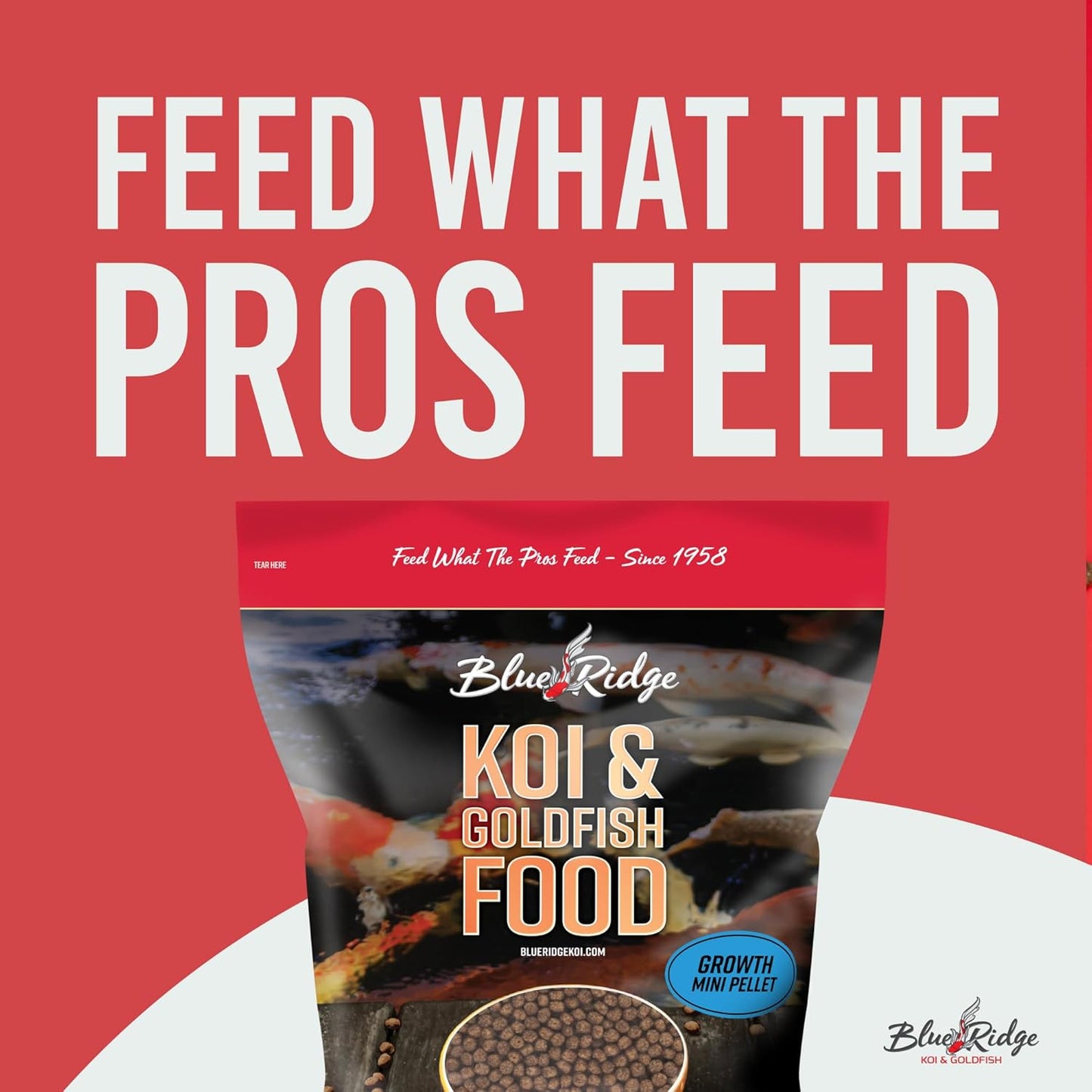 Blue Ridge Koi Fish Food 5lb - Koi Food Mini Growth Formula, Goldfish Food, Premium Fish Food for Ponds, Ponds Fish Food, Floating Pond Pellets