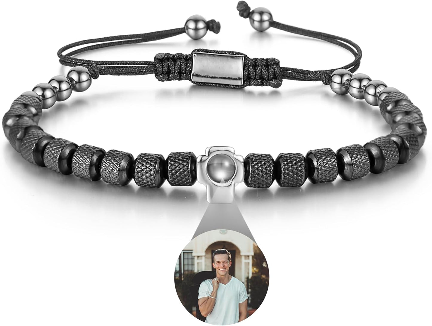 EMIRISTIC Custom Photo Bracelet - Personalized Picture Natural Stone Cuban Chain Bracelet - Any Special Day Gifts