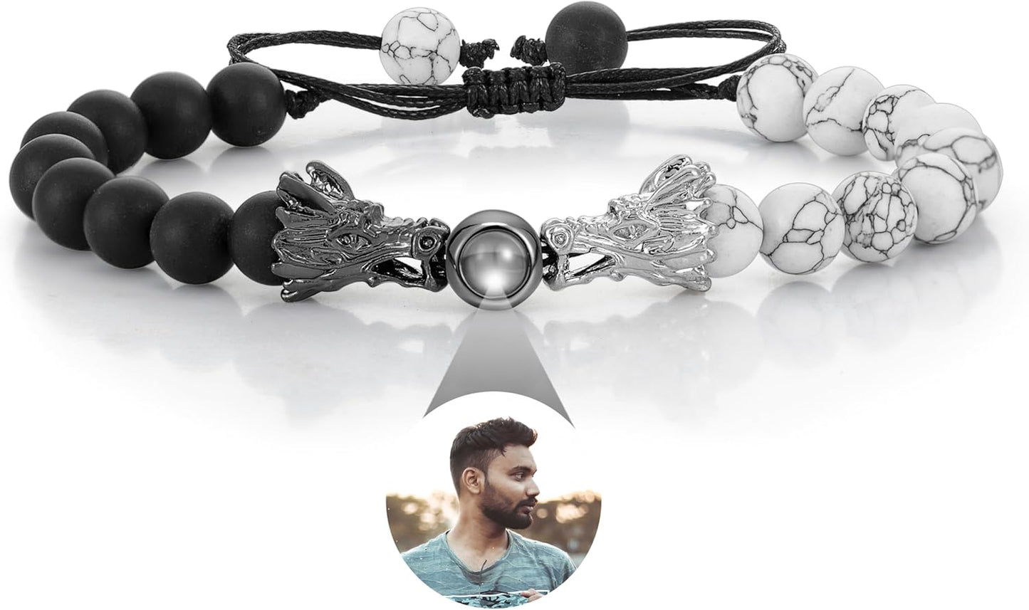 EMIRISTIC Custom Photo Bracelet - Personalized Picture Natural Stone Cuban Chain Bracelet - Any Special Day Gifts