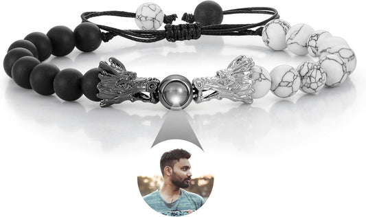 EMIRISTIC Custom Photo Bracelet - Personalized Picture Natural Stone Cuban Chain Bracelet - Any Special Day Gifts