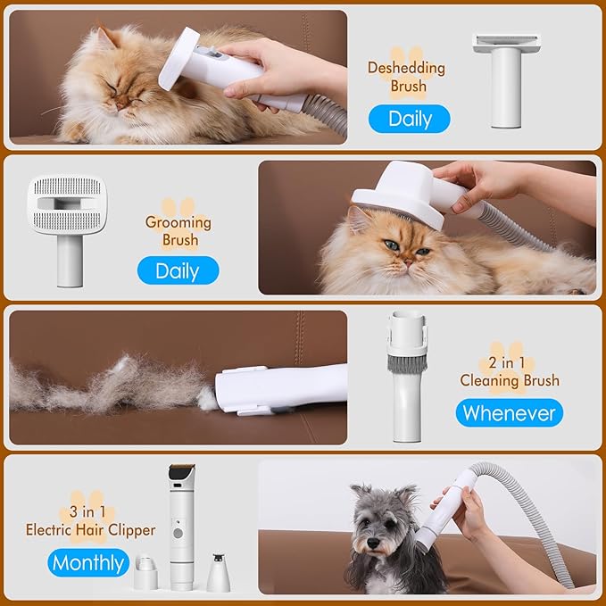 Rywell 4L Large Capacity Dog Grooming Vacuum, 13000Pa 7-in-1 Dog Grooming Kit with Clippers&Brushes for Shedding, Trimming&Vacuuming, Pet Grooming Vacuum for Dogs, Low Noise