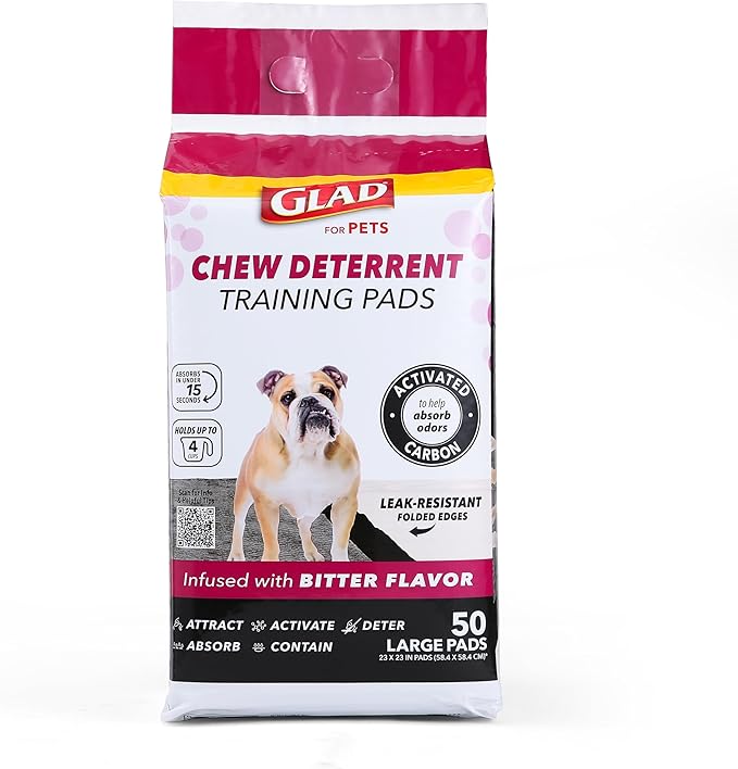 Glad for Pets Activated Carbon Puppy Training Pads with Chew Deterrent, 23”x23” | Ultra Absorbent, Odor Control, Heavy Duty Puppy Potty Training Pads| New & Improved Quality Puppy Pee Pads
