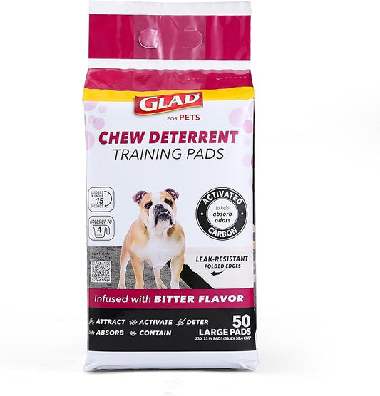 Glad for Pets Activated Carbon Puppy Training Pads with Chew Deterrent, 23”x23” | Ultra Absorbent, Odor Control, Heavy Duty Puppy Potty Training Pads| New & Improved Quality Puppy Pee Pads