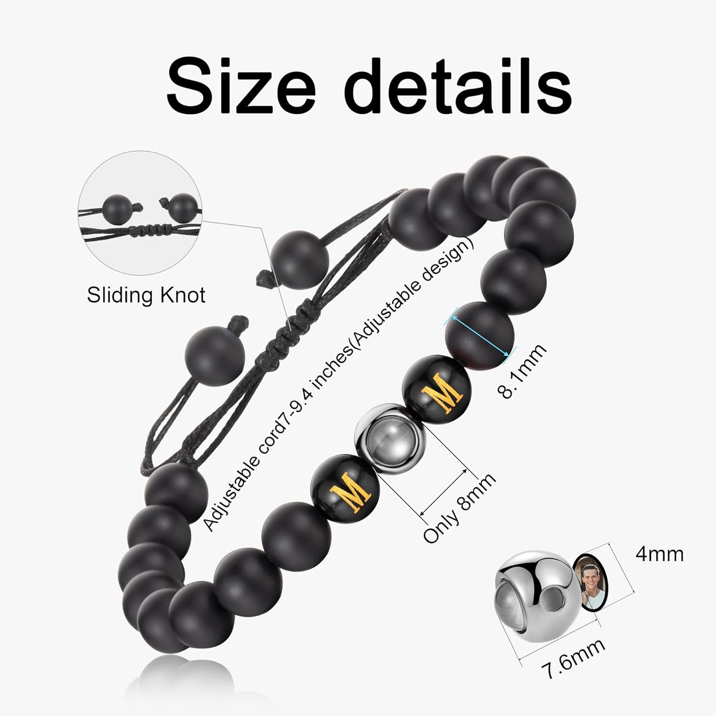 EMIRISTIC Custom Photo Bracelet - Personalized Picture Natural Stone Cuban Chain Bracelet - Any Special Day Gifts