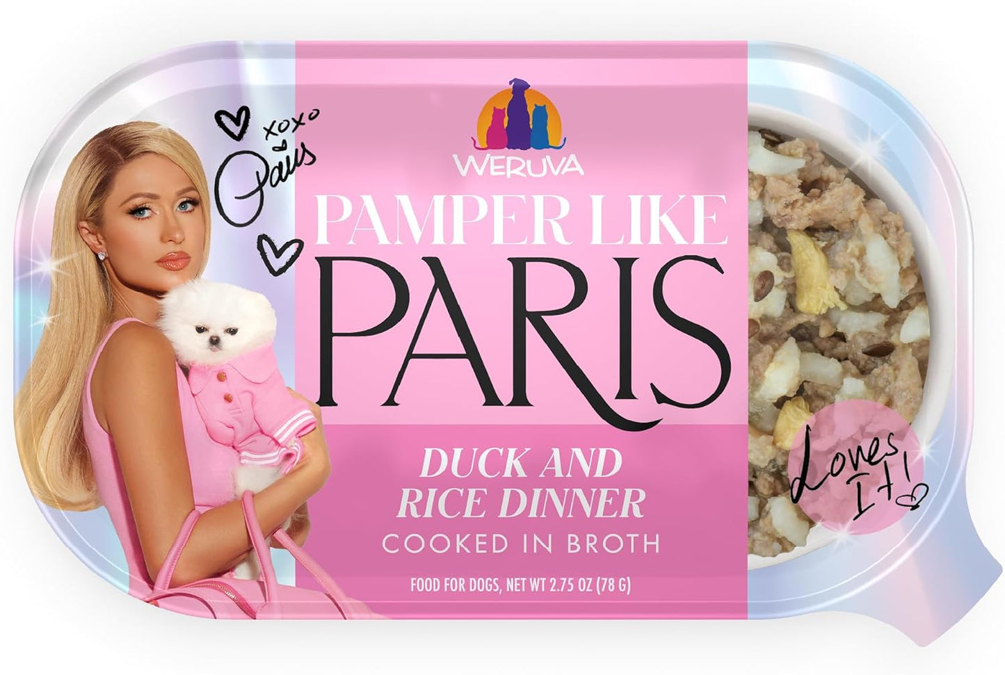 Weruva Paris Hilton Pamper Like Paris Natural Wet Dog Food, Duck and Rice, 2.75oz Cup (Pack of 10)