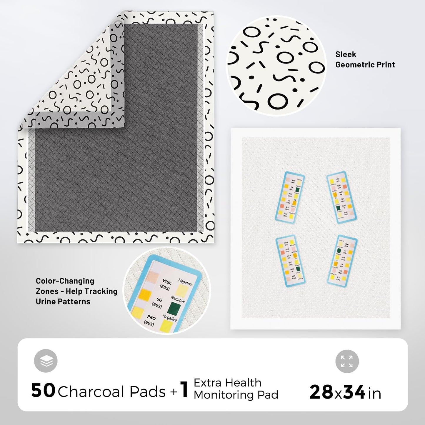 Charcoal Puppy Pee Pads for Dogs Extra Large, 28"x34" 50 Counts + 1 Extra Health Monitoring Pad - XL Dog Potty Training Pads Disposable, Odor-Control, Super Absorbent & Leak-Proof