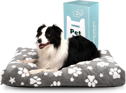 Dog Beds for Large Dogs, Cute Thick Dog Bed for Crate Kennel, Fluffy Pet Bed with Removable Washable Cover and Anti-Slip Bottom, 35"x 22", Grey Paw