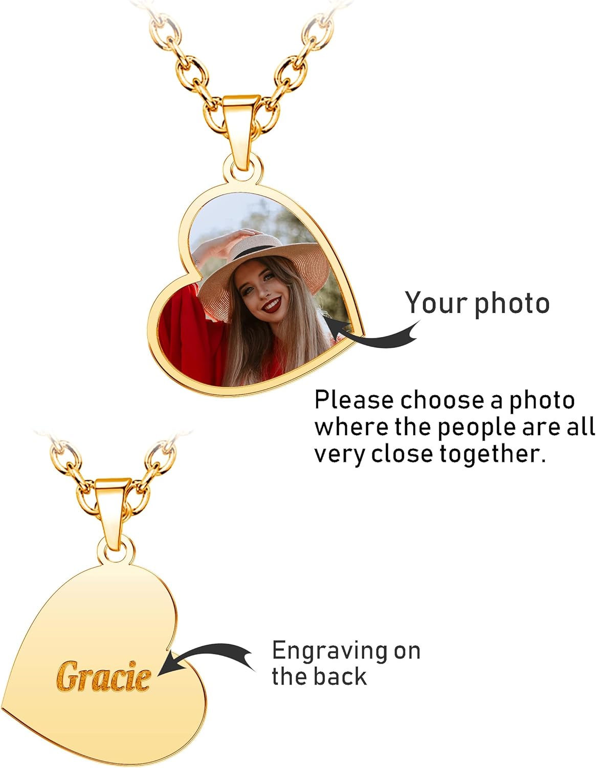 CharmSStory Personalized Photo Necklaces Custom Engraved Name Necklace Memory Keepsake Picture Necklace Pendant Customized Gifts for Women Men