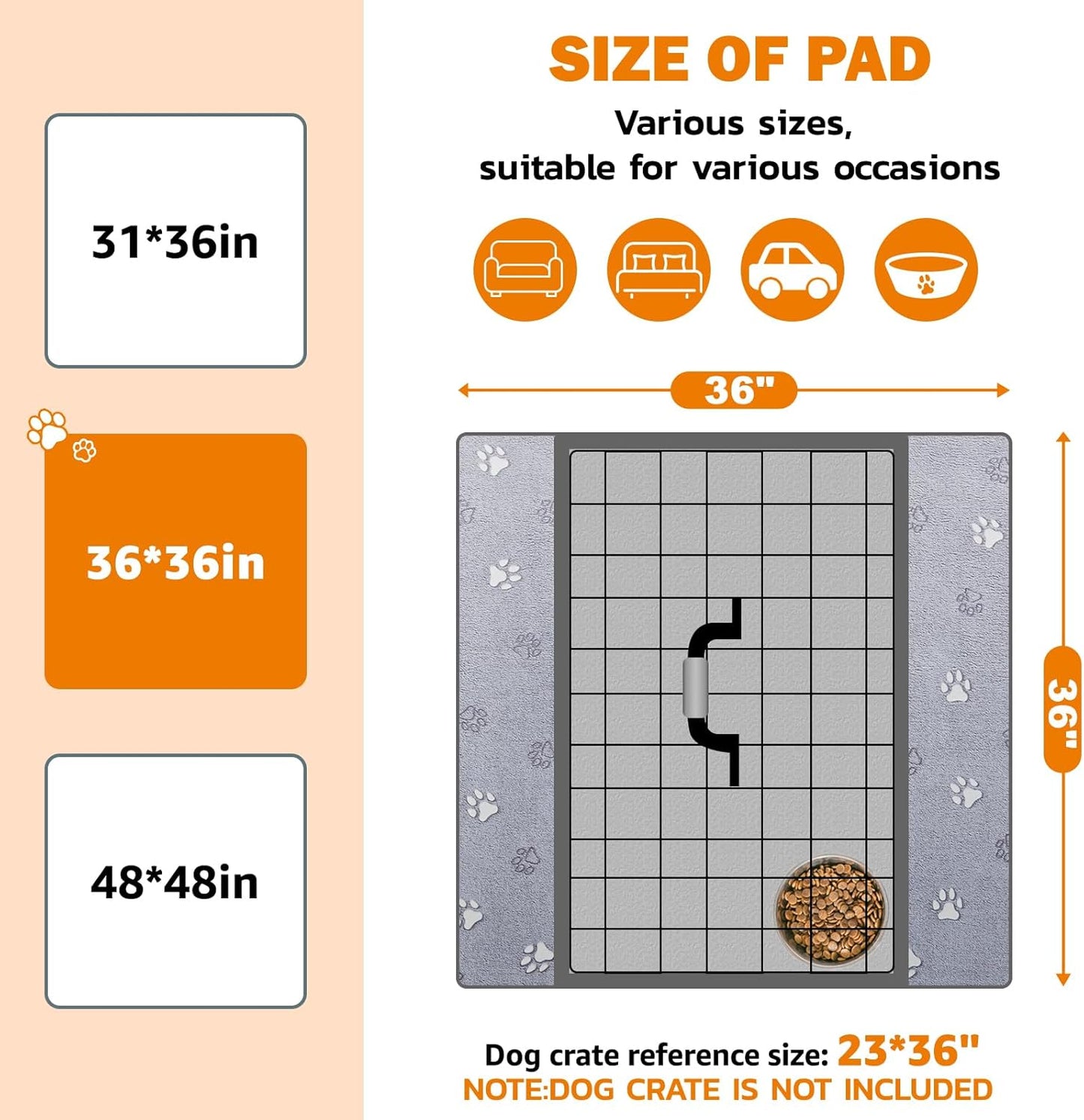 LOOBANI Washable Pee Pads for Dogs, Reusable Pee Pads for Dog Mat Puppy Pads Training Pads Non Slip Whelping Pad for Dog Playpen, Crate, Car, Grey 2 Pack 36 x 36 in