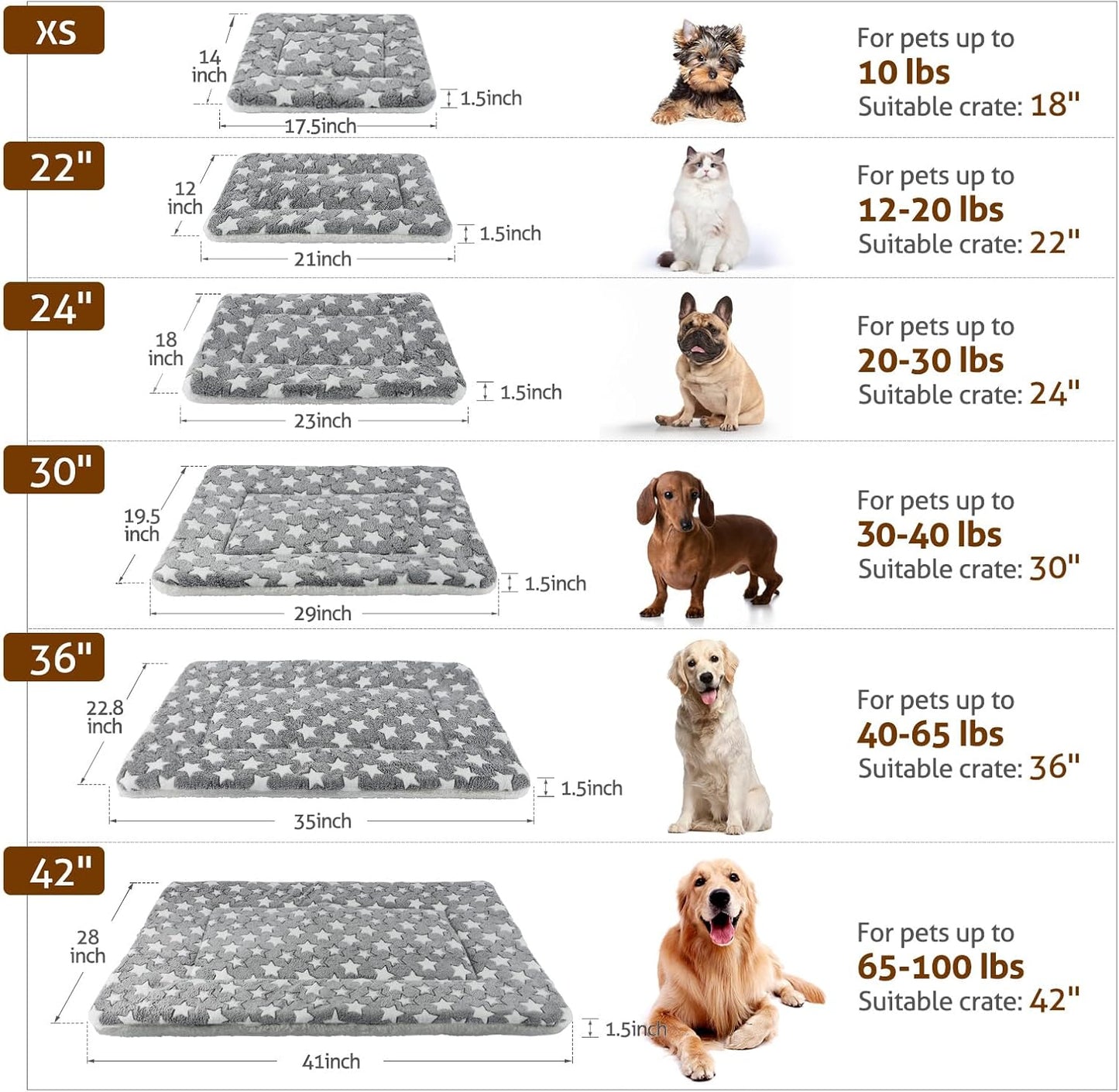 Mora Pets Dog Crate Pad - Ultra Soft Pet Bed With Cute Star Print, Washable Mat for Large Medium Small Dogs, Reversible Fleece Kennel Liner, Cat Bed 23 x 18 Inch Grey