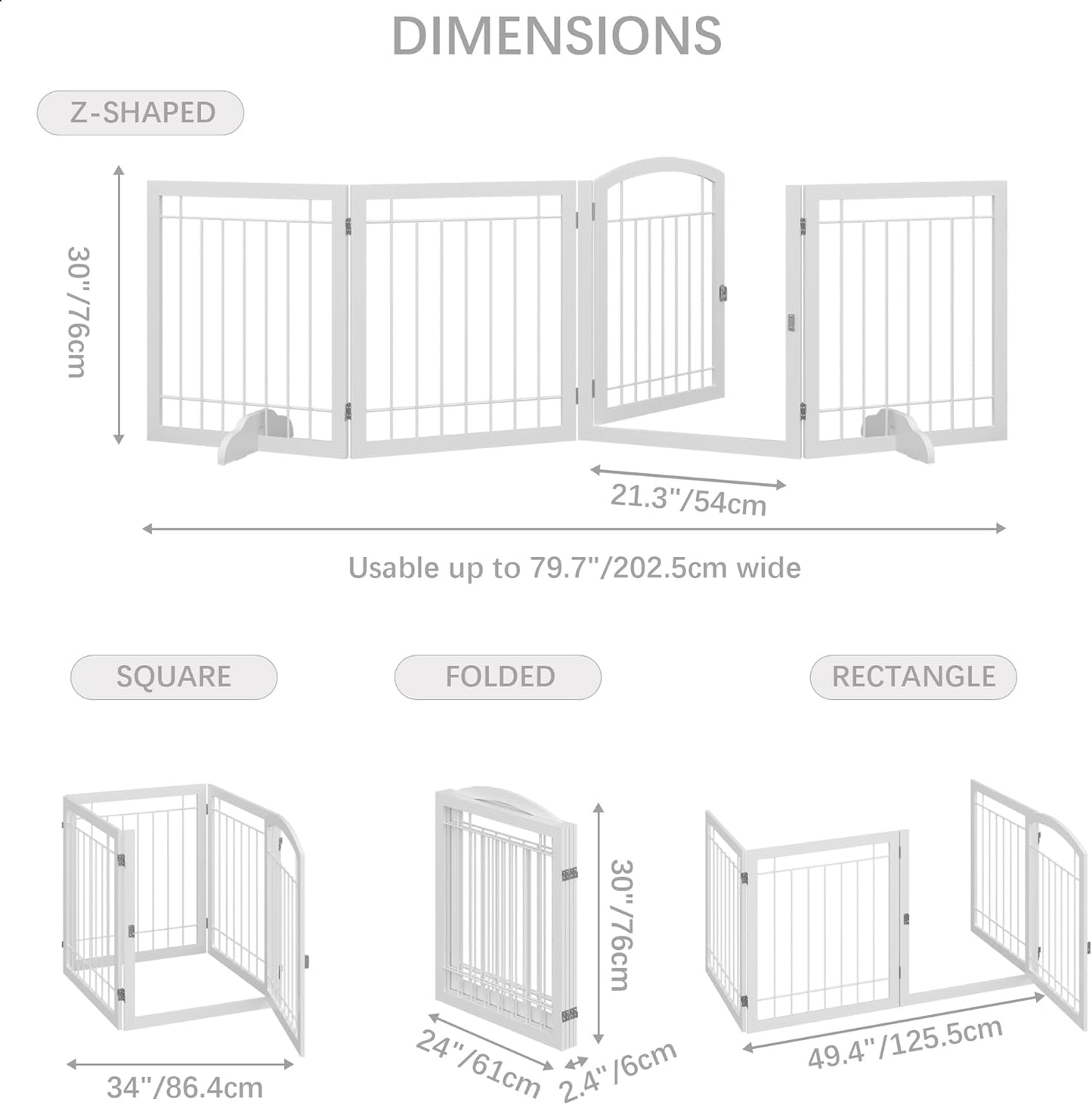 JSB 96-inch Extra Wide 30-inch Tall Dog gate with Door Walk Through, Freestanding Pet Gate for Halls, Stairs & Home, Pet Puppy Safety Dog Fence with 2PCS Support Feet (White)