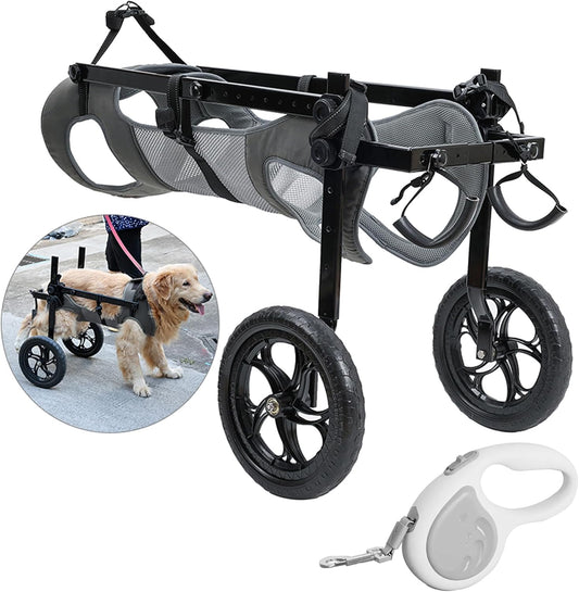 Large Dog Wheelchair for Back Legs with Pet Traction Rope - Adjustable Hind Leg Support Cart with Breathable Air Mesh Harness, All-Terrain Wheels & Foldable Frame - Mobility Aid for Disabled/Injured