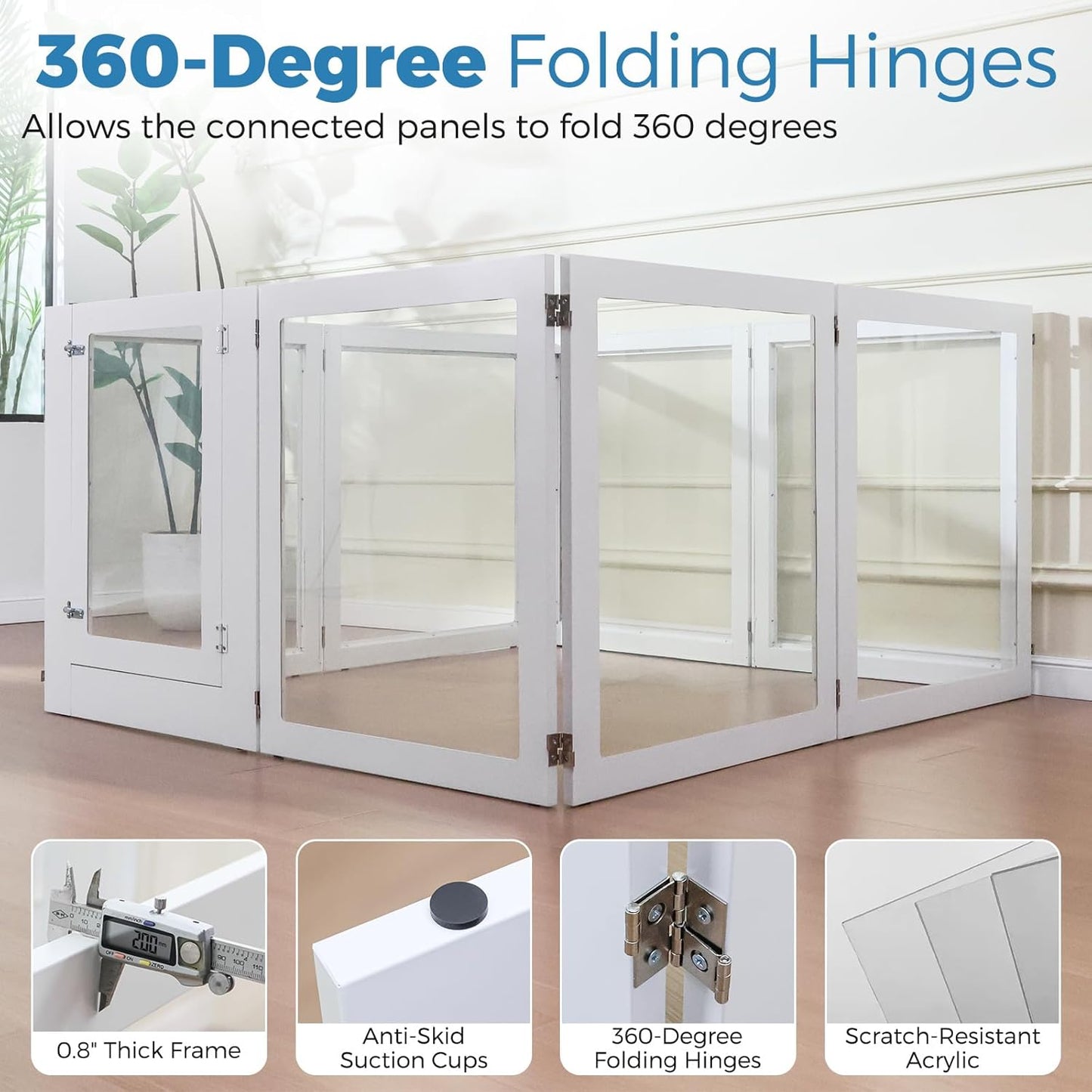 Heavy Duty Clear Acrylic Dog Playpen, Transparent Pet Pen, Metal Frame Easy Assemble Kennel Enclosure, Ideal for Small to Medium Dogs, Cats, and Other Small Pets (White, 2 Panels)