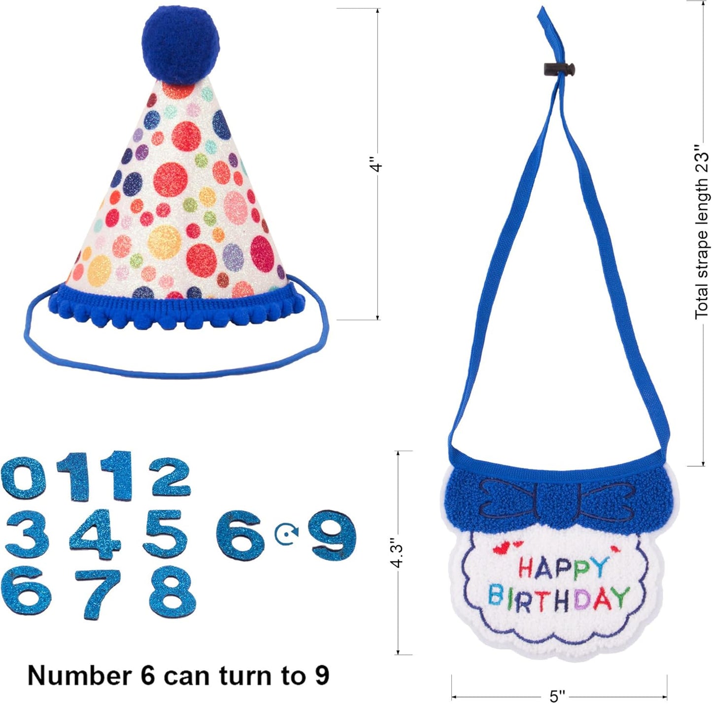 ADOGGYGO Cat Birthday Party Supplies, Blue Boy Cat Kitten Birthday Bandana Hat Numbers Pet Birthday Decorations Outfits