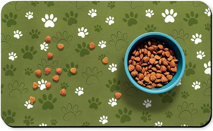 Dog Food Mat, Absorbent Water Bowl Mats Cat Pet Feeding Placemats Dark Green 17 * 30 inch