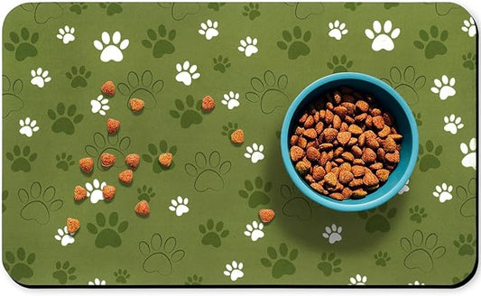Dog Food Mat, Absorbent Water Bowl Mats Cat Pet Feeding Placemats Dark Green 12 * 20 inch