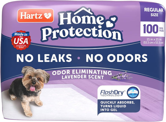 Hartz Home Protection Lavender Scented Dog Pads, 100 count, Super Absorbent & Won't Leak, Odor Eliminating