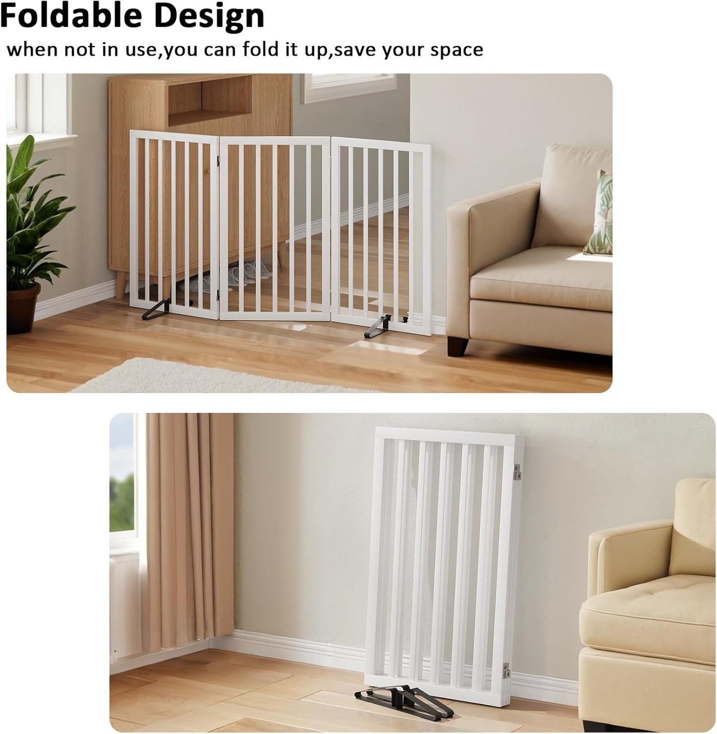 Dog Gate 32" Tall Freestanding Dog Gate for Doorways Foldable Pet Gate for Dogs Indoor (White,3 Panel)