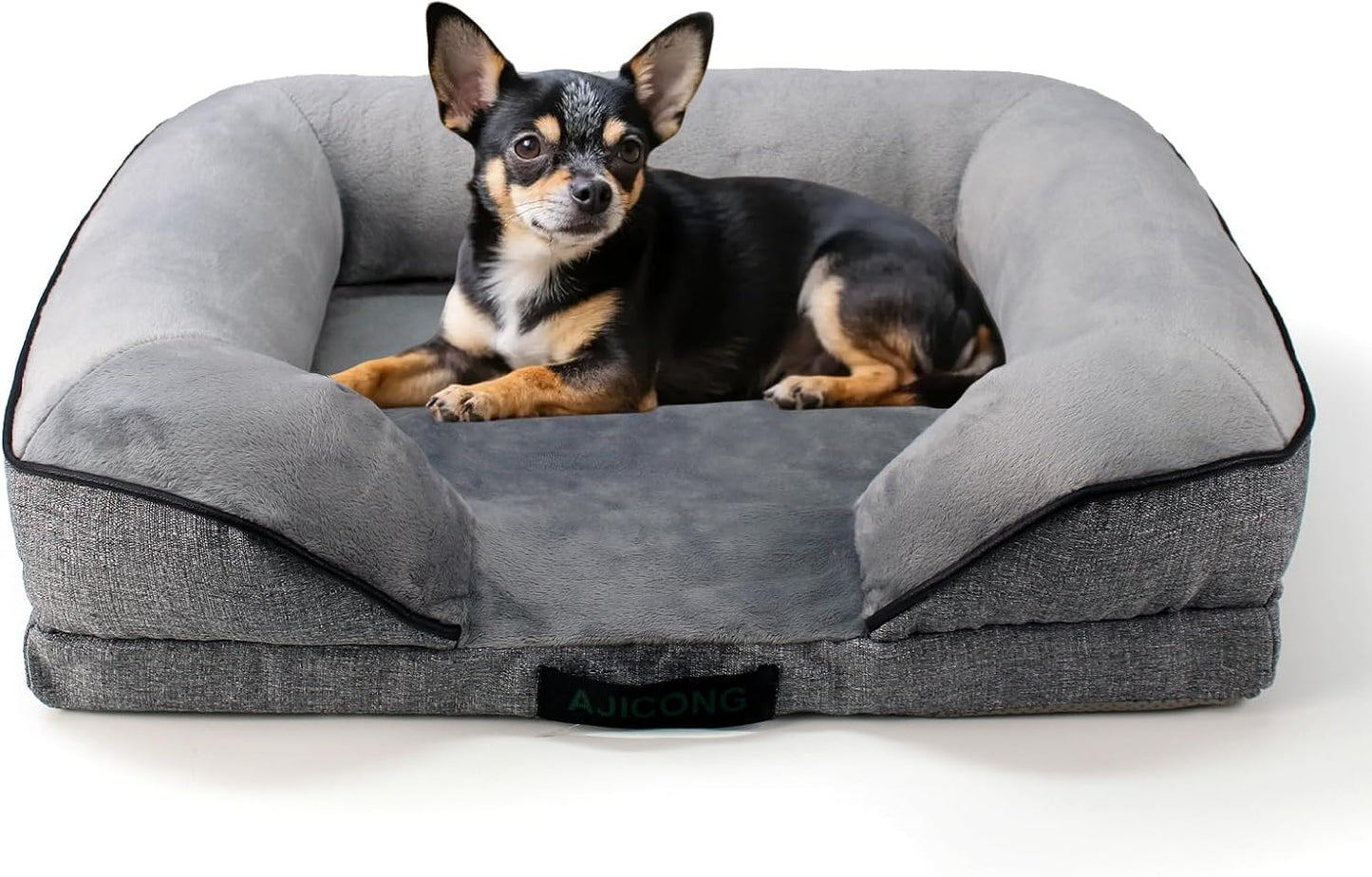 Orthopedic Egg-Shaped Sponge Dog Bed Small Size Dog with Sides, Removable Cover and Non-Slip Bottom (Grey, 24 * 18 * 6)