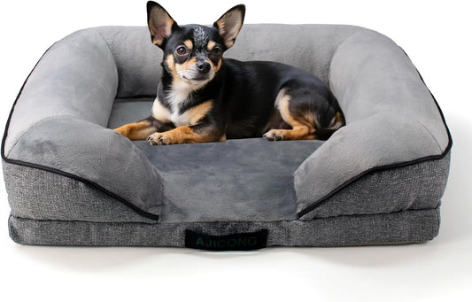 Orthopedic Egg-Shaped Sponge Dog Bed Small Size Dog with Sides, Removable Cover and Non-Slip Bottom (Grey, 24 * 18 * 6)