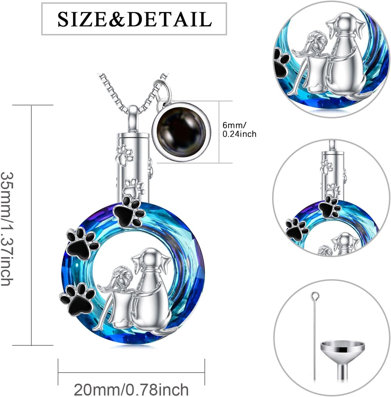 Sterling Silver Pet Urn Necklace for Ashes - Memorial Keepsake for Dog, Cat Pet