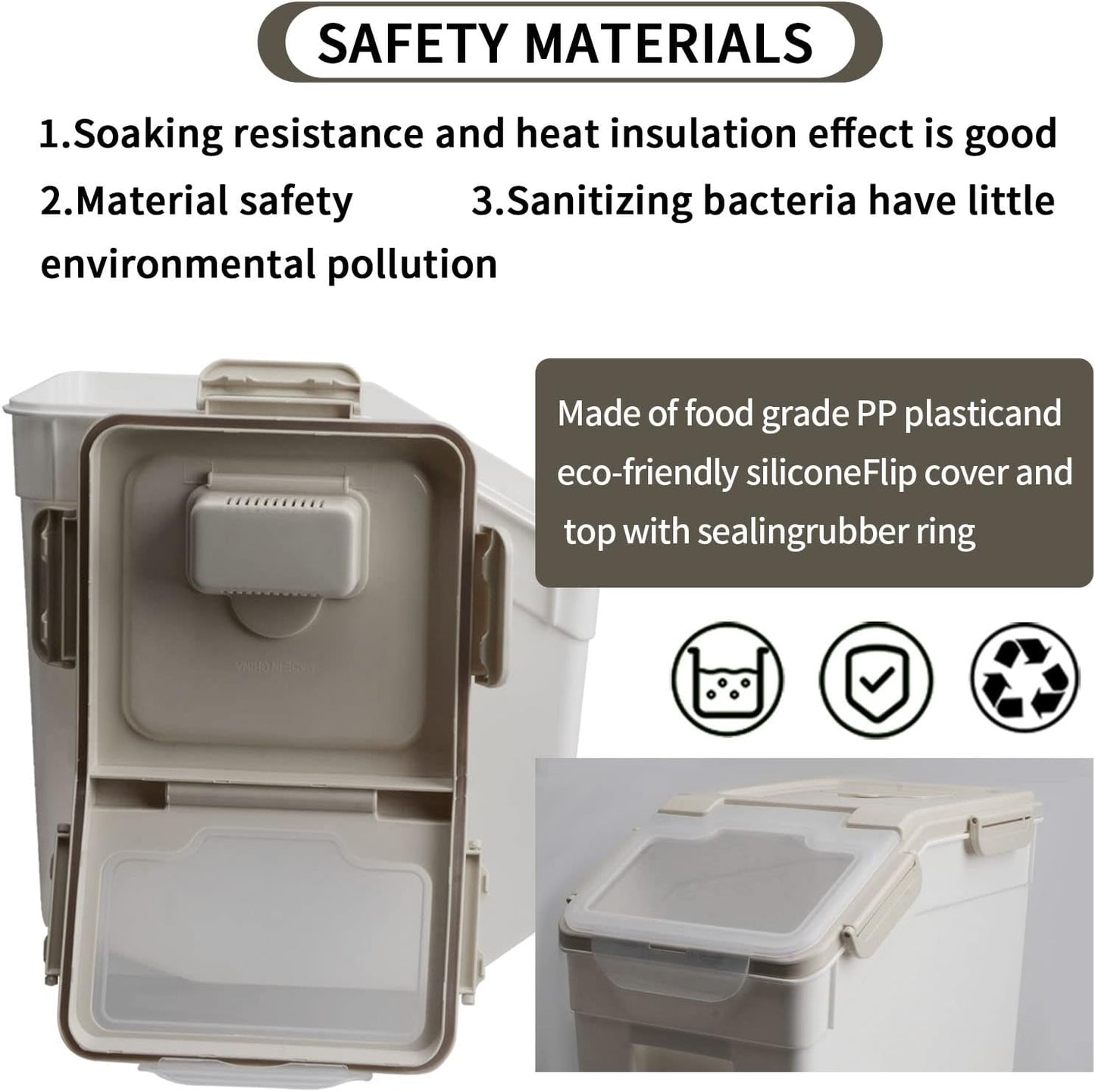 Airtight Dog Food Storage Container 15 lbs Capacity, Large Pet Food Storage Bin, Plastic Cat Food Box with Scoop and Measuring Cup (Grey)