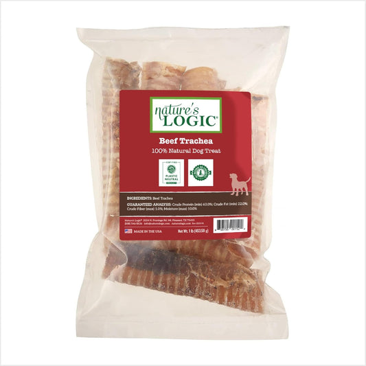 Nature's Logic Beef Trachea Dog Chew Treat - 100% USDA Prime Beef, All Natural Single Ingredient Dog Snack - Promotes Dental Hygiene - High Protein, Carnivore Recreation - Beef Trachea Treat, 1lb