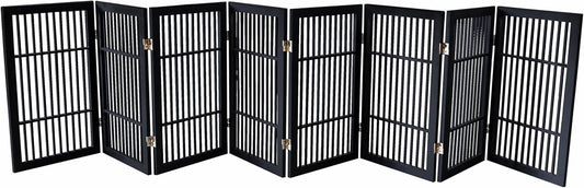 Pet Dog Gate Strong and Durable Freestanding Folding Acacia Hardwood Portable Wooden Fence Indoors or Outdoors by Urnporium (Black Pet Gate, 8 Panel 30" Tall)