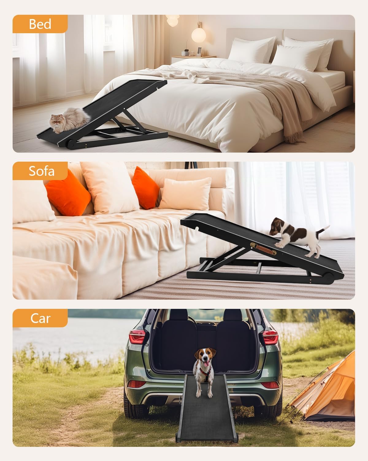 Dog Ramp for Couch for Small Dogs, Pet Ramps for Doggie to Get on Bed, Non Slip Dog Bed Ramp with Landing Platform, Supports up to 200lbs, Adjustable from 13" to 20" Height