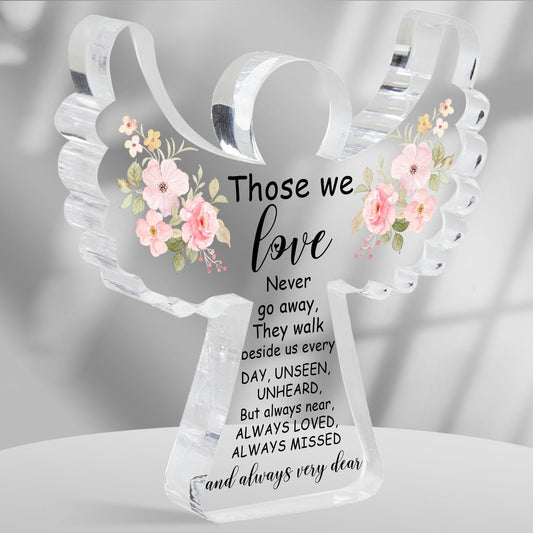 Remembrance Gift, Memory Angel Acrylic Decorative Sign, Sympathy Condolence Gift, Condolences Remembrance Grief Gifts for Loss of Loved One, Sympathy Sign for Home Living Room Desk Centerpiece Decor
