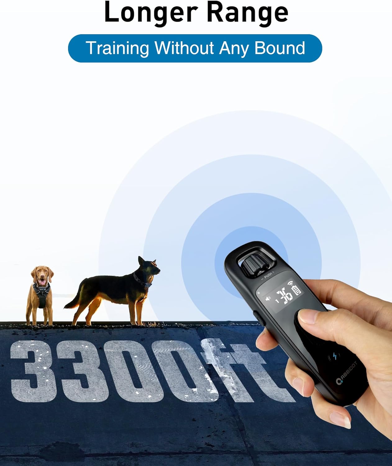 ABBIDOT Dog Shock Collar, 3300 FT Dog Training Collar with Remote, IPX7 Waterproof with 4 Training Modes, Rechargeable E-Collar for Small Medium Large Dogs (5-120 lbs)