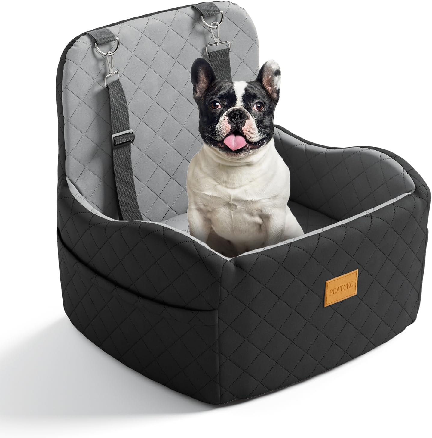 Dog Car Seat for Small/Medium Dogs Under 35lbs, Detachable & Washable Elevated Pet Travel Bed, 2 Storage Pockets & Safety Belt, Anti-Slip Base, Dog Booster Car Seat with Seamless Bottom Design