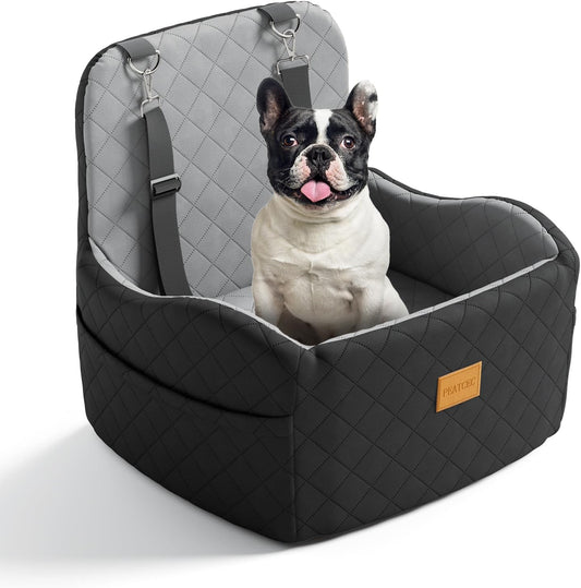 Dog Car Seat for Small/Medium Dogs Under 35lbs, Detachable & Washable Elevated Pet Travel Bed, 2 Storage Pockets & Safety Belt, Anti-Slip Base, Dog Booster Car Seat with Seamless Bottom Design