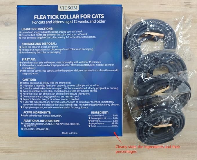 4 Pack Flea and Tick Collar for Cats, 32 Months Treatment, Waterproof Adjustable Kitten Flea Collar, Flea Prevention, Black