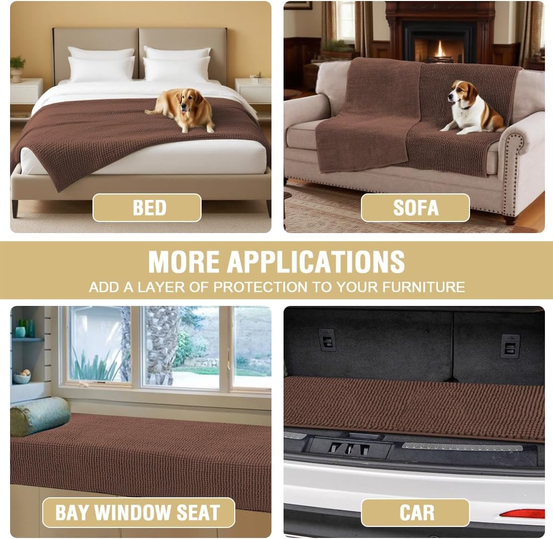 H.VERSAILTEX Plush Chenille Couch Cover for Dogs Pets Blanket for Bed Anti-Slip Soft and Durable Furniture Protector for Small Medium Large Cats Washable (52" x 82", Caramel)