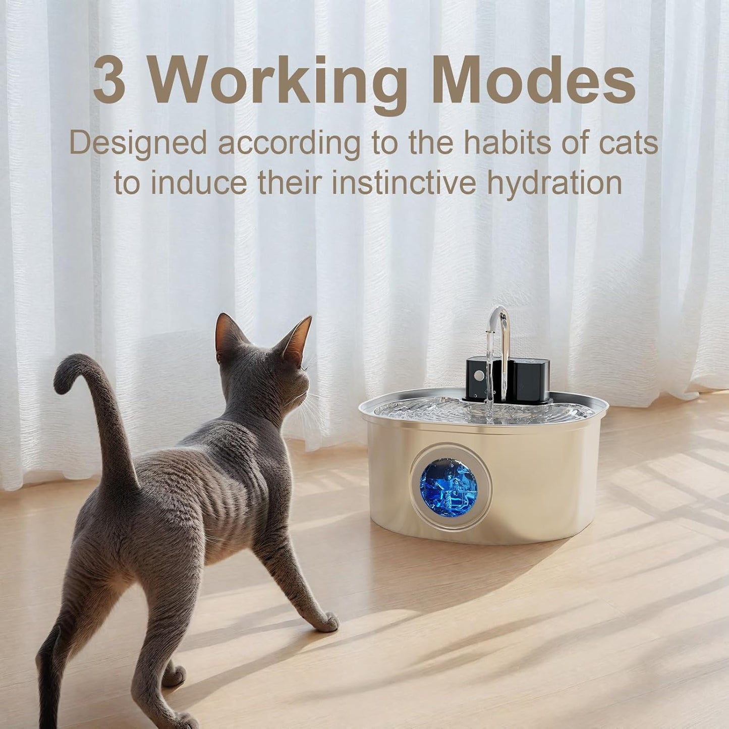 Voluas Wireless Cat Water Fountain Stainless Steel, 108oz/3.2L Battery Operated Cat Water Fountain,Automatic Cat Waterer Fountain with Motion Sensor, Ultra Quiet Pump- Cordless Pet Water Fountain