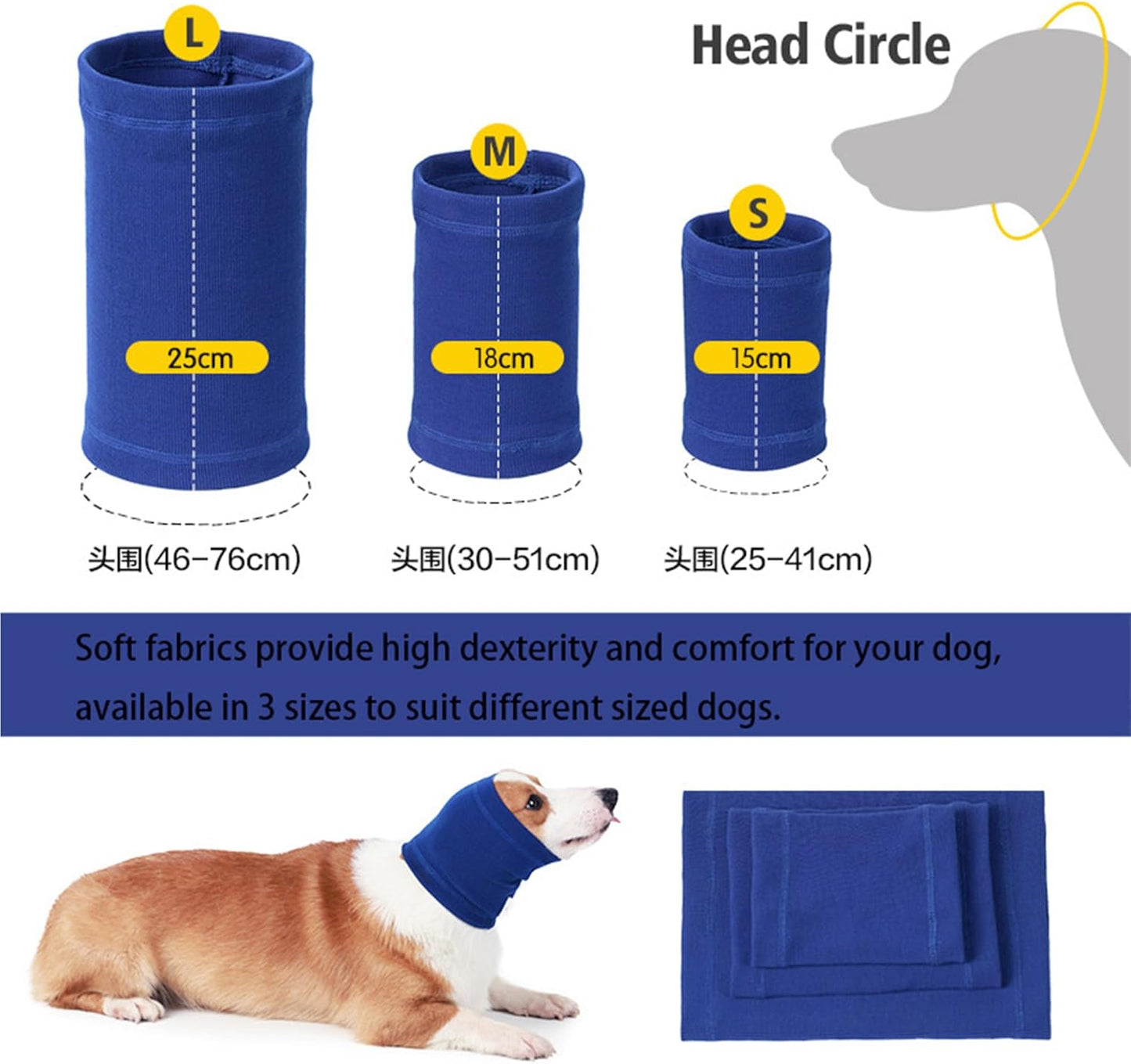 Dog Hematoma Ear Wrap,Pet Ear Head Wrap Anxiety Relief – Noise Canceling for Fireworks, Thunderstorms, Pet Grooming & Force Drying(Grey M).